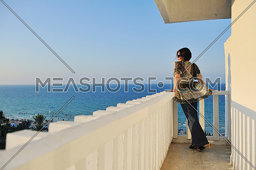 happy young woman tourist  tunis travel on road trip 