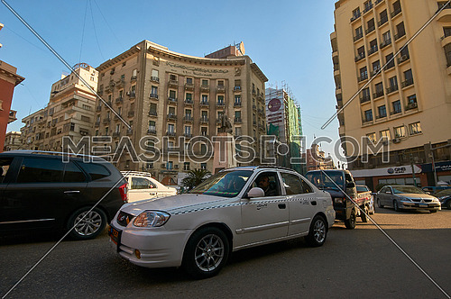 low angel Shot for Traffic at Mohammed Farid Square at Cairo at Day