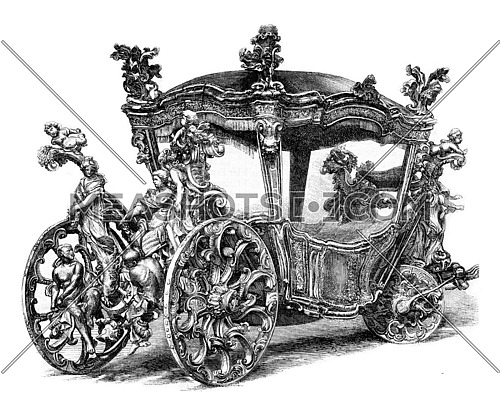 Gala car of King John IV of Portugal. Drawing Feart, after a photograph of J. Lawrence.