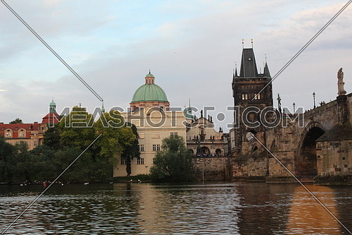Charles bridge and St. Francis Of Assissi Church, Prague, Czech Republic