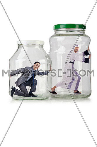 People trapped in the glass jar