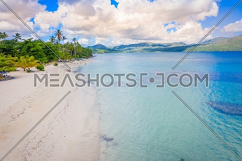 Aerial photography of wonderful tropical beach of Rincon bay.Samana peninsula,Rincon beach,Dominican Republic.