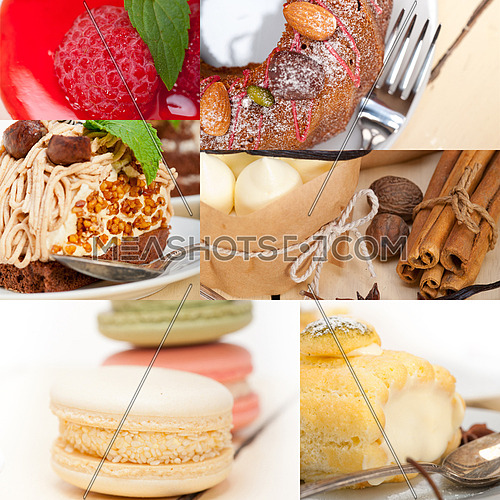 fresh colorful delicious homemade dessert cake selection composition collage 