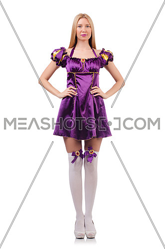 Pretty woman in purple suede dress