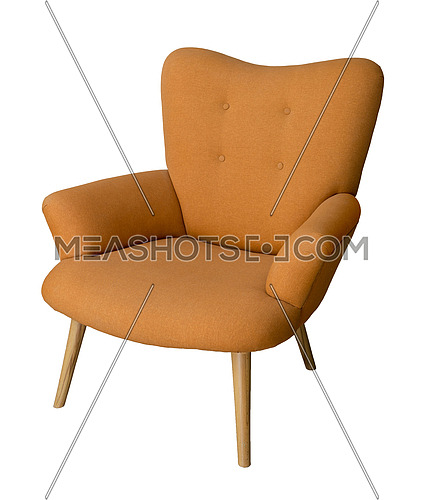 Vintage Furniture: French orange wingback armchair with wooden legs isolated on white background including clipping path