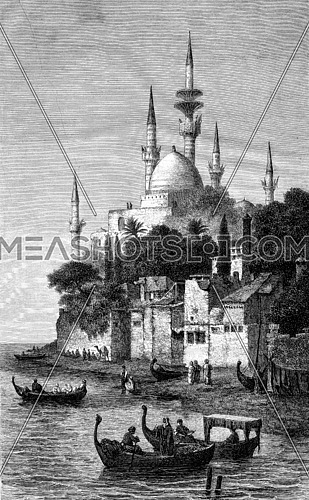 View of Sidon, vintage engraved illustration. Magasin Pittoresque 1867.