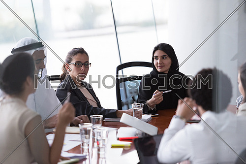 middle eastern business people group on meeting at modern  office
