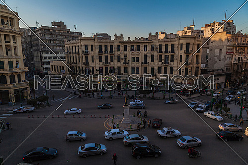 Long Shot for Traffic at Talat Harb Street at Cairo from Day to night