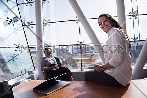 young female executives having a meeting in a bright modern office