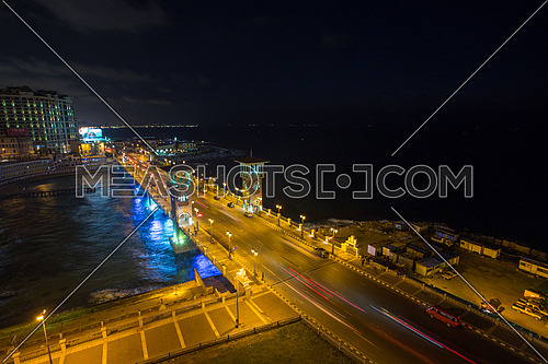 Long shot for traffic at Stanly Bridge in Alexandria at night