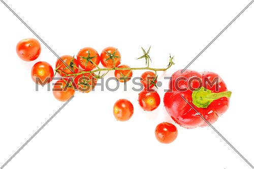 small wet fresh red tomato group isolated on white