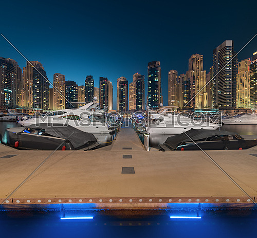 Dubai Marina Yacht Club in a magical blue night
