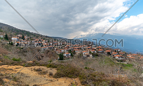 Panoramic view of Palaios Panteleimonas is a mountain village, It is built at an altitude of 440 meters on the eastern slopes of Mount Olympus