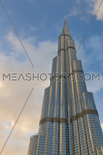 DUBAI, UAE - FEBRUARY 19: Burj Khalifa facade on december 29, 2011 in Dubai, UAE. Burj Khalifa is a tallest building in the world, at 828m. Located on Downtown Dubai, Sheikh Zayed Road.