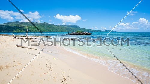 Idyllic tropical white sandy beach in Rincon, sunny day in Samana peninsula,Dominican Republic