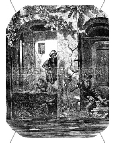 Salon of 1846, vintage engraved illustration. Magasin Pittoresque 1846.