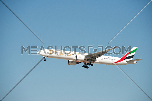 Emirates Airlines Boing 777-300 ER Airplane landing