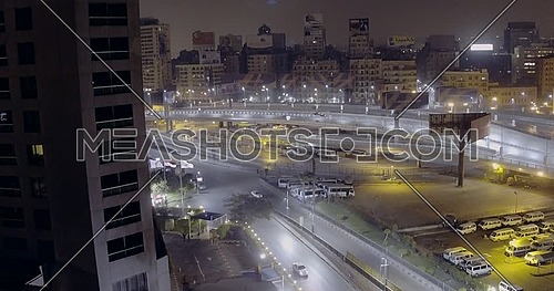 Drone Get Down for 6 of October Bridge over Abd Elmonan Reyad Bus Station At Tahrir Area in cairo at night