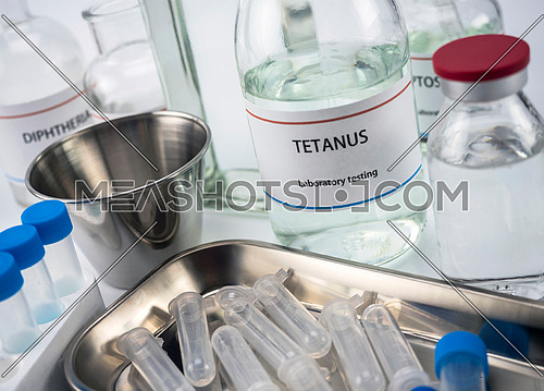 Test tetanus in laboratory, conceptual image, composition horizontal