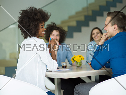 Multiethnic Group of business people discussing business plan  in the startup office