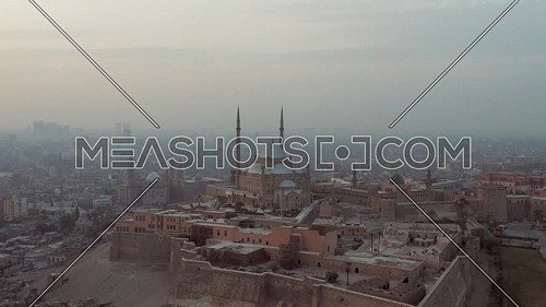 Revealing shot over Salah eldin citadel and Mosque of  Mohamed Ali in Cairo