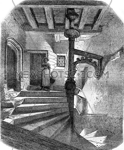 The Steps Psalette in Nantes, vintage engraved illustration. Magasin Pittoresque 1870.