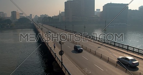 Reveal shot Drone for Kasr Al Nile Bridge in Cairo Downtown at early morning
