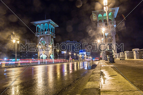 Low Angel for traffic on Stanly Bridge at Alexandria at Night