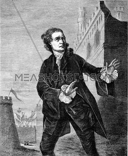 Garrick in Hamlet, vintage engraved illustration. Magasin Pittoresque 1873.