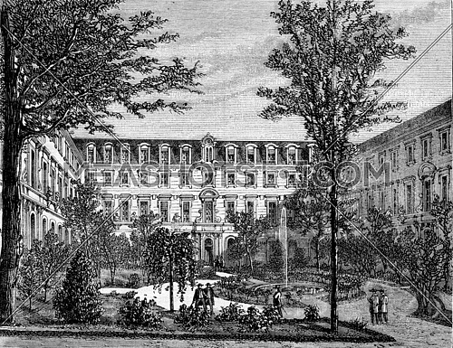 The Normal School, interior view, vintage engraved illustration. Magasin Pittoresque 1873.