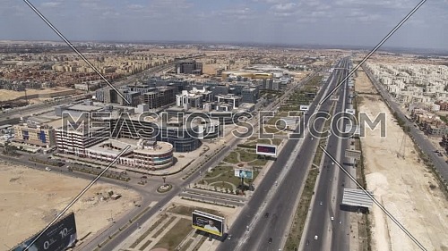 Aerial shot flying over Sheikh Zayed City during the corona pandemic lockdown by day 10 April 2020