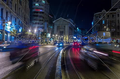 Track Left shot for Stock Market Bulding in Alexandria at night