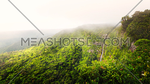 Wonderful panorama of waterfall Black River Gorges and jungle around it, Mauritius.