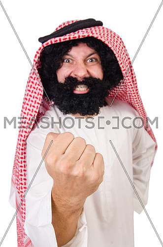 Funny threatening  arab man isolated on white