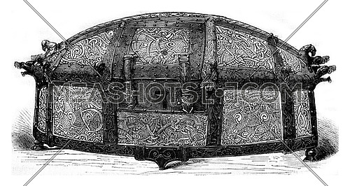 Reliquary of the Cathedral of Cammin (Pomerania), vintage engraved illustration. Magasin Pittoresque 1880.