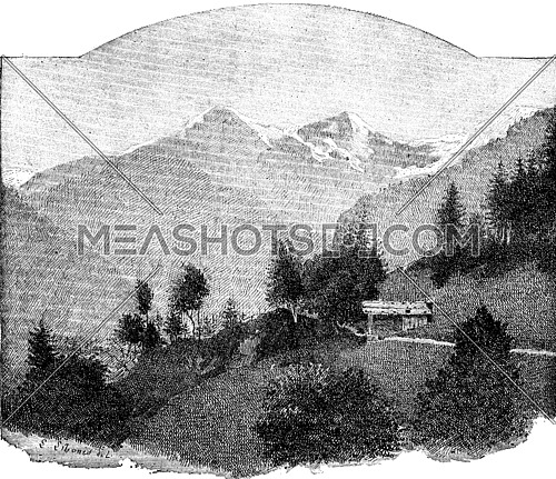 Chain of Jungfrau, vintage engraved illustration. Dictionary of words and things - Larive and Fleury - 1895.
