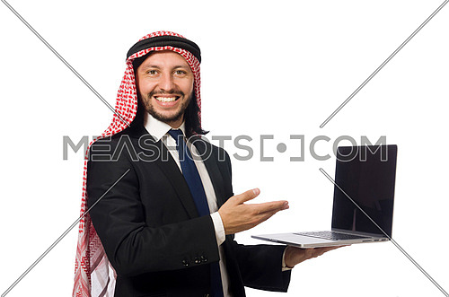 Arab businessman with computer on white