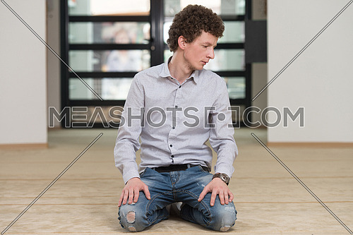 White Muslim Man Is Praying In The Mosque - Afro Lock Hair Curly