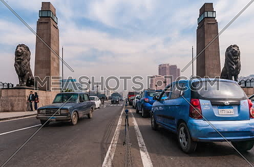 Track Right medium Shot for Qasr Al Nile Bridge with the Lions at Day