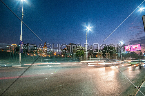 Long Shot for Traffic and Le Baron Palace at Salah Salim Street from Night