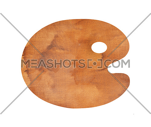 Close up of one grunge dirty brown wooden palette without paint isolated on white background