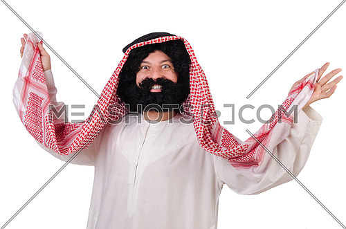 Dancing funny arab man isolated on white