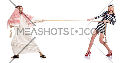 Tug of war concept isolated on white