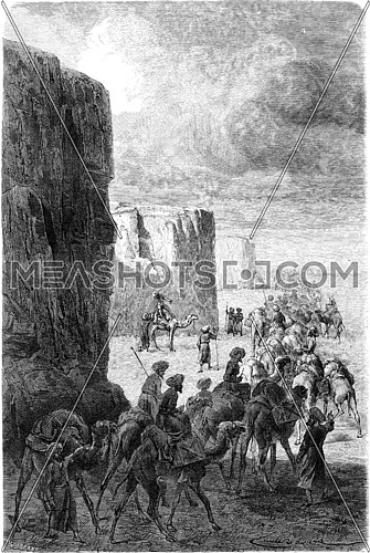 The caravan of Hajjis in Korantaghi, vintage engraved illustration. Le Tour du Monde, Travel Journal, (1865).