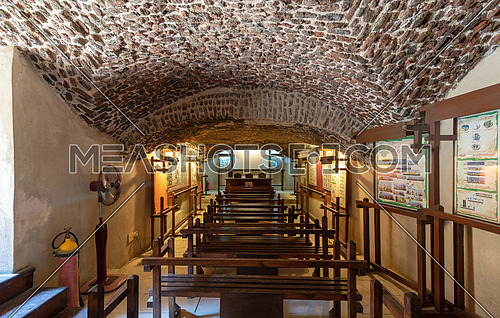 Hall at the basement of the House of Egyptian Architecture historical building with bricks arched ceiling, Cairo, Egypt