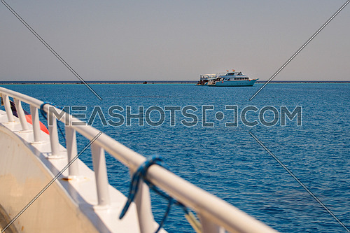 Tourists boat anchored in a bay in the red sea for snorkeling,luxury yacht.