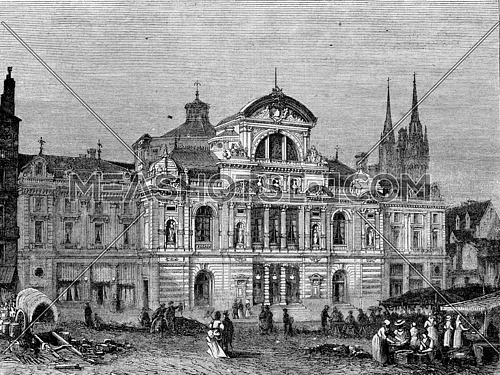 New Theatre of Angers, vintage engraved illustration. Magasin Pittoresque 1873.