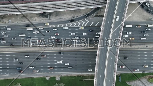 aerial top view of busy traffic on dubai highway urban and modern transportration concept