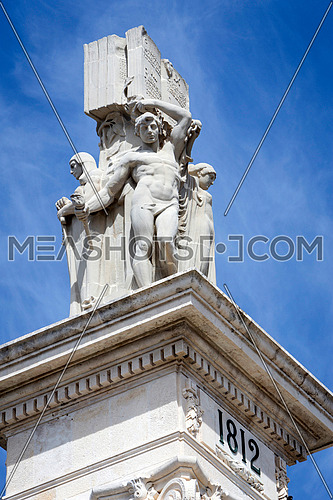 Cadiz Spain- April 1: Memorial of Spain which commemorates the centenary of the Constitution of 1812, Decorative detail made in stone, take in Cadiz, Andalusia, Spain