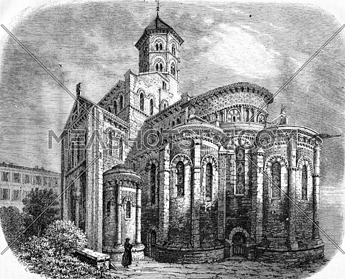 Apse of the church of Notre Dame du Port, vintage engraved illustration. Magasin Pittoresque 1867.